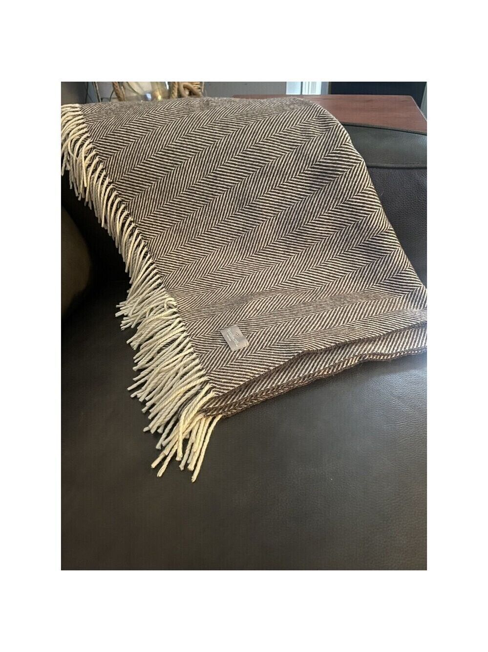 Tessilechiti Fringe Blanket Throw Brown Beige Stripe Made in Italy